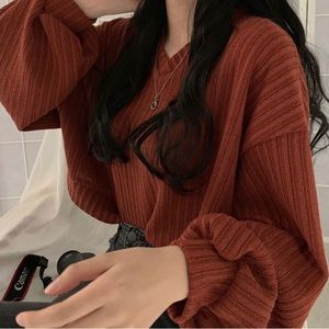 Rust Balloon Sleeve Crop Top